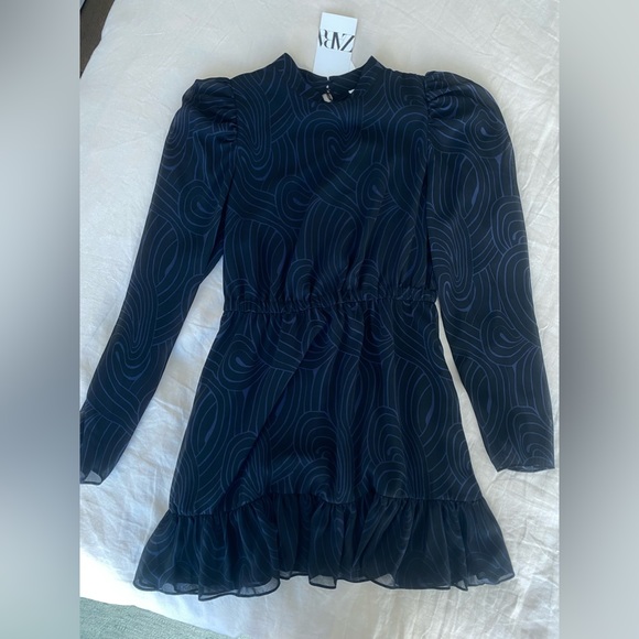 NWT Zara Printed Navy Mini Dress - Picture 2 of 4